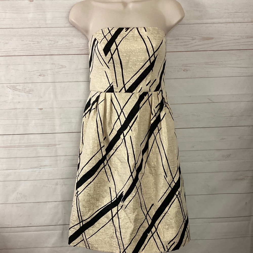 Girls From Savoy Anthro Sz 4 Strapless Black and Gold Shimmer Short Party Dress